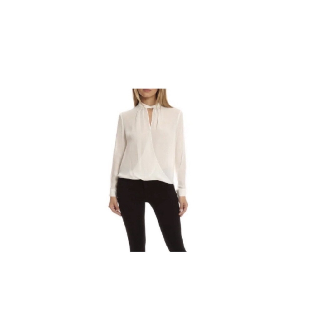 L'AGENCE Womens Long Sleeve Wrap Top Blouse in Ivory 100% Silk Size XS